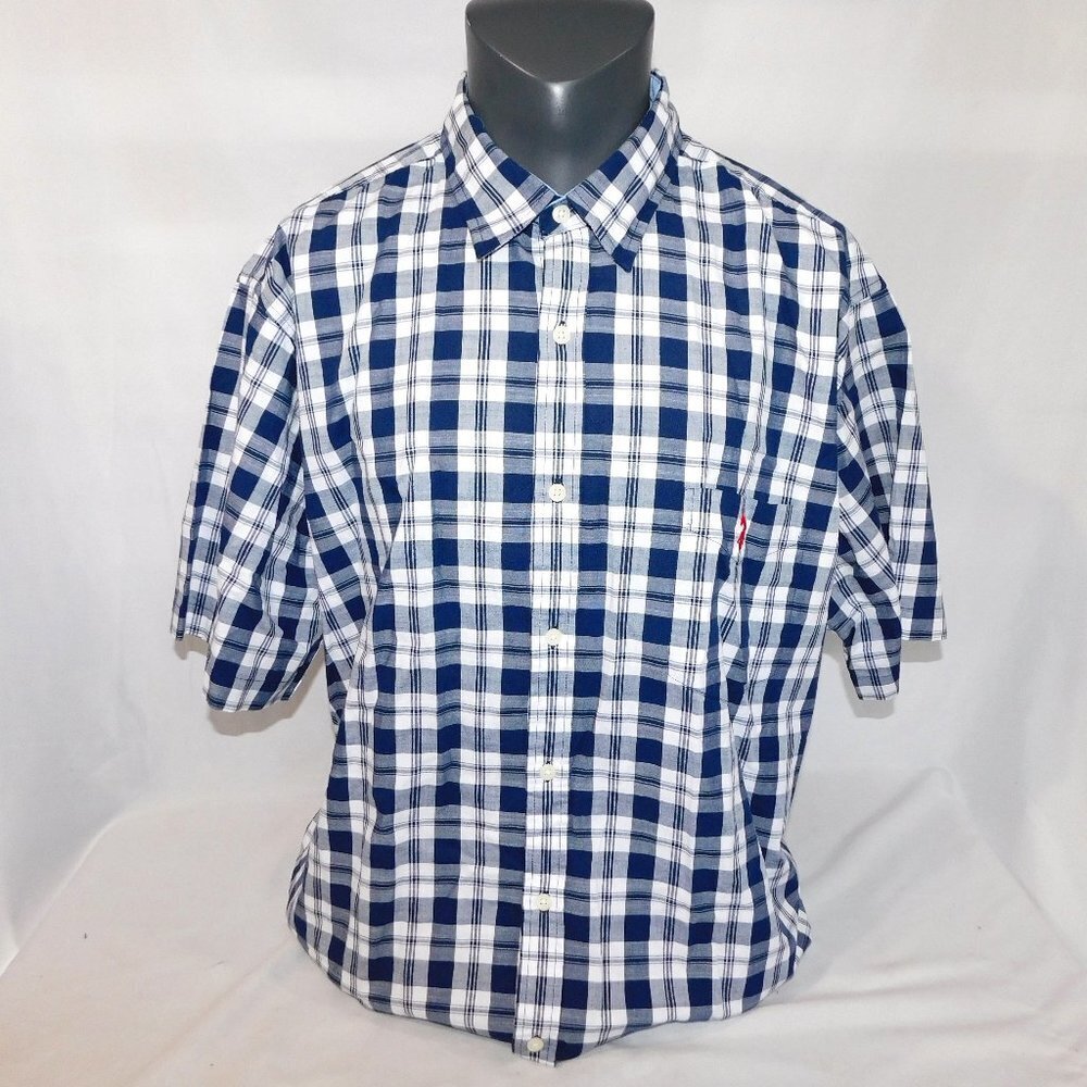 US Polo Assn Blue White Plaid Short Sleeve Button Front Shirt Mens 2XL
